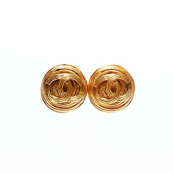 CHANEL Gold Logo Earrings